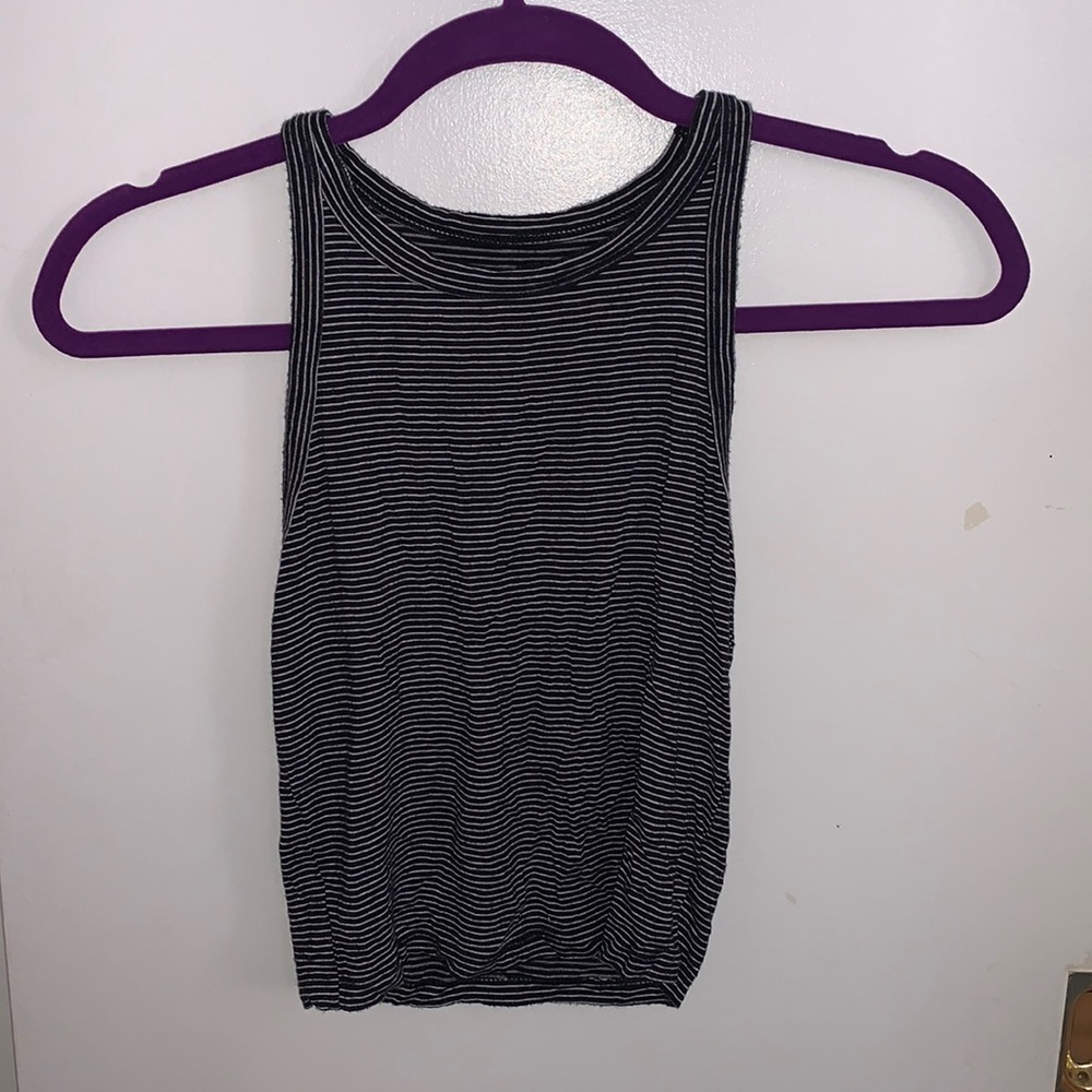 American Eagle High Neck Tank, Maroon/White Striped, Size XS
